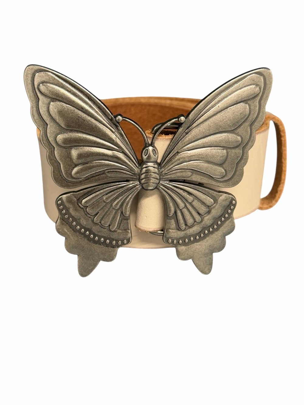 Urban Outfitters Butterfly Buckle Leather Belt - distressed Silver metal tone